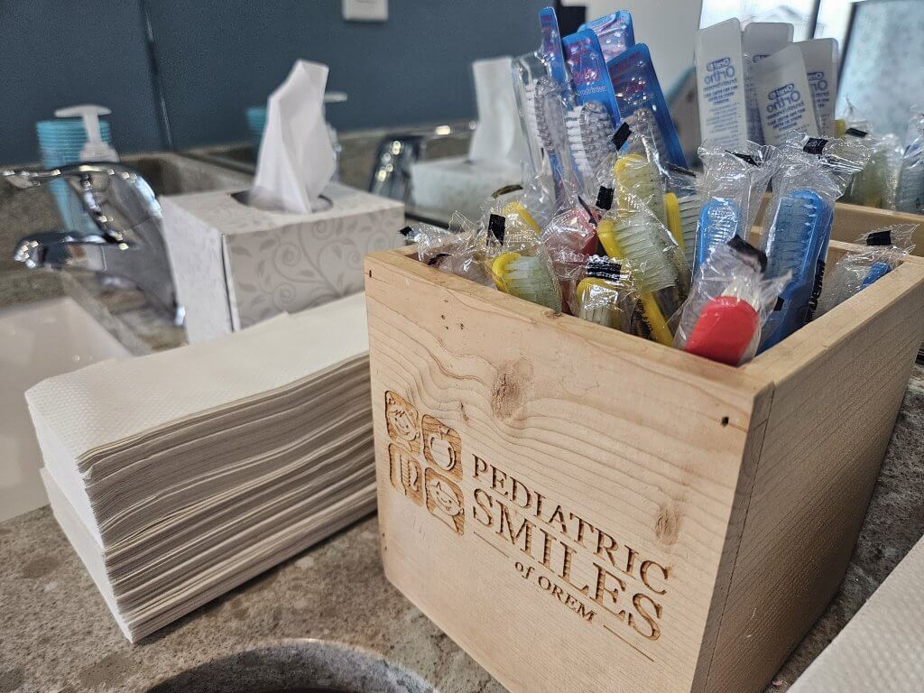 Pediatric Smiles and Braces in Orem, UT brushing station.