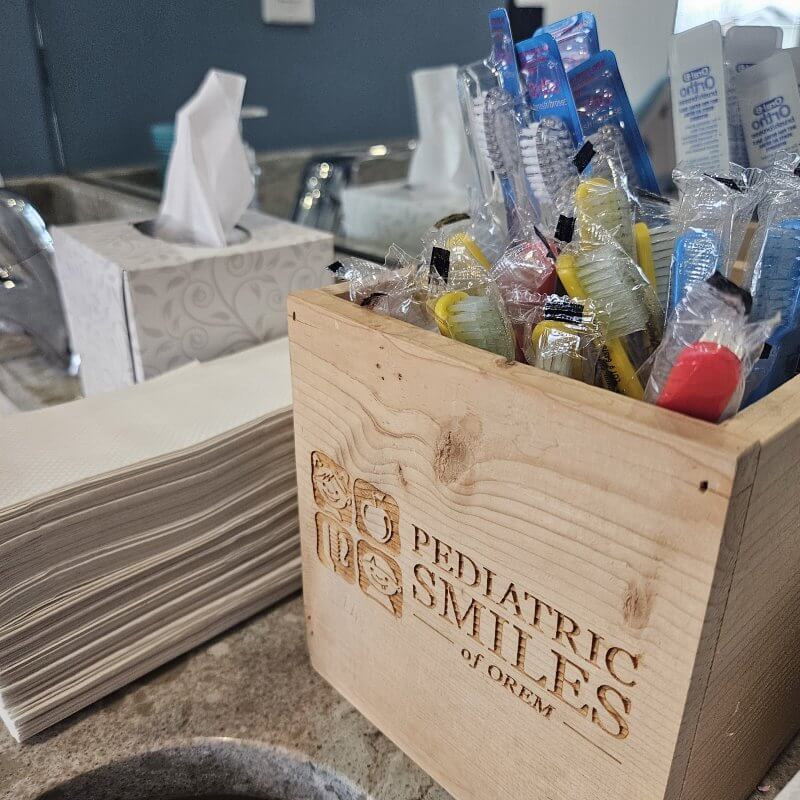 Pediatric Smiles and Braces in Orem, UT brushing station.