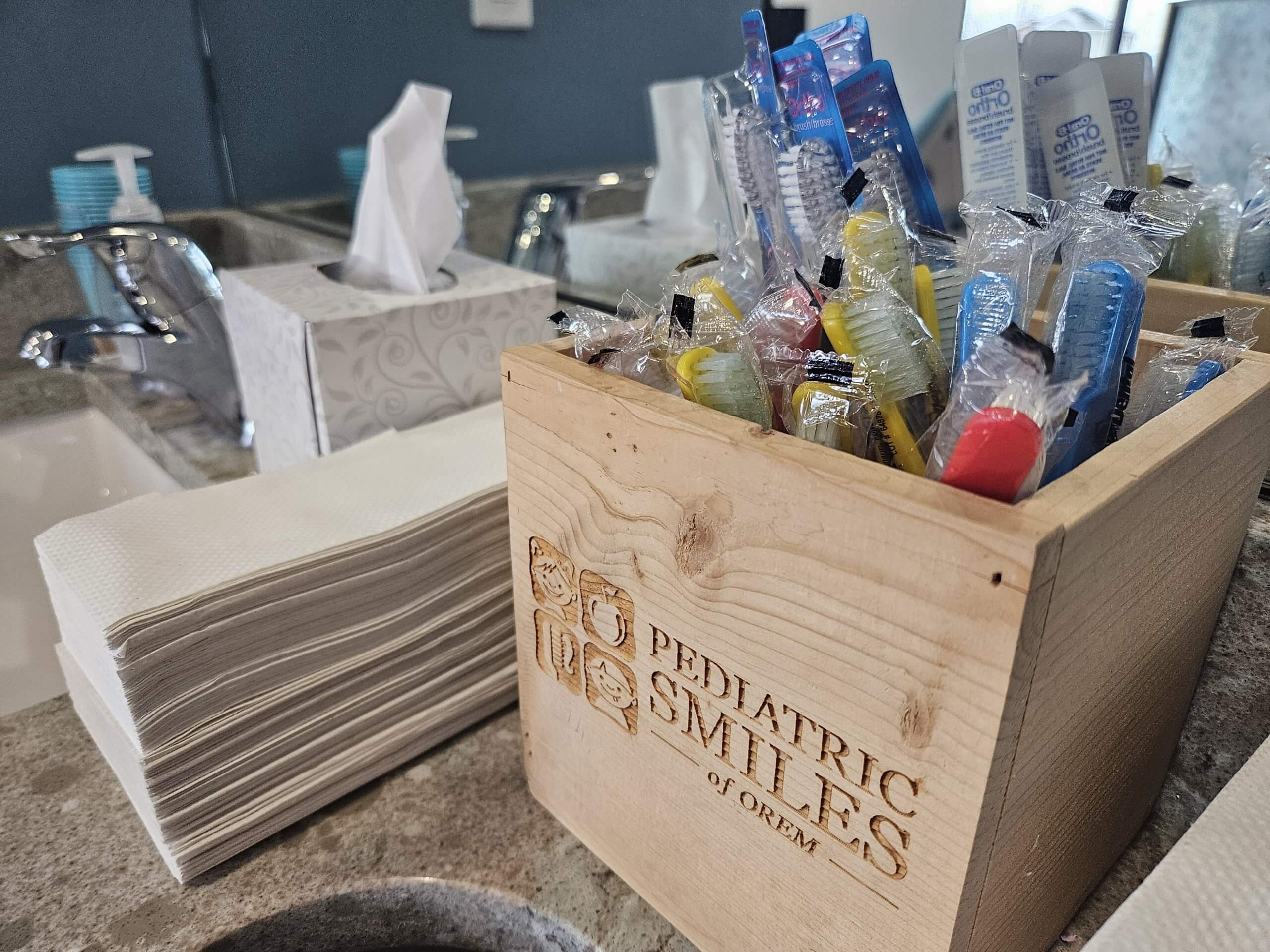 Pediatric Smiles and Braces in Orem, UT brushing station.